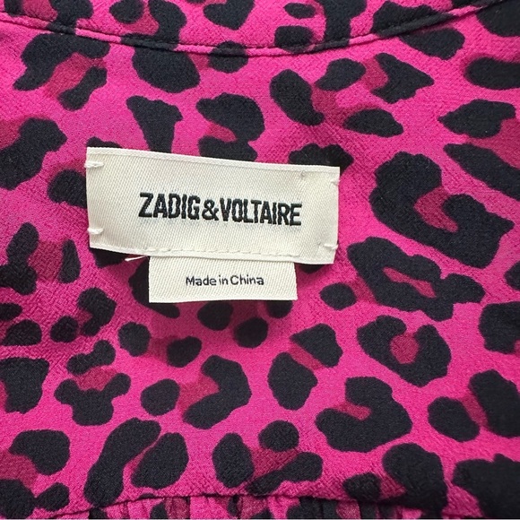 Zadig & Voltaire Reveal Leopard Print Mini Dress Framboise Pink Small Coquette - Picture 2 of 9